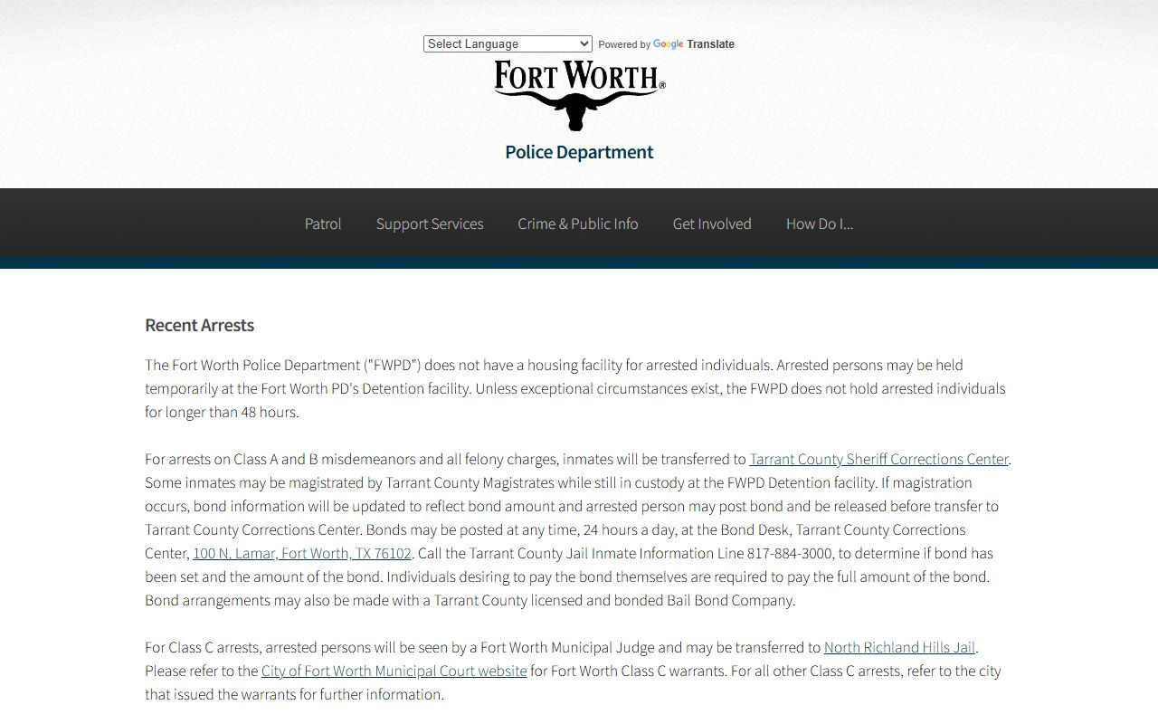 Fort Worth Released Inmates Fort Worth Police Department Recent Arrests