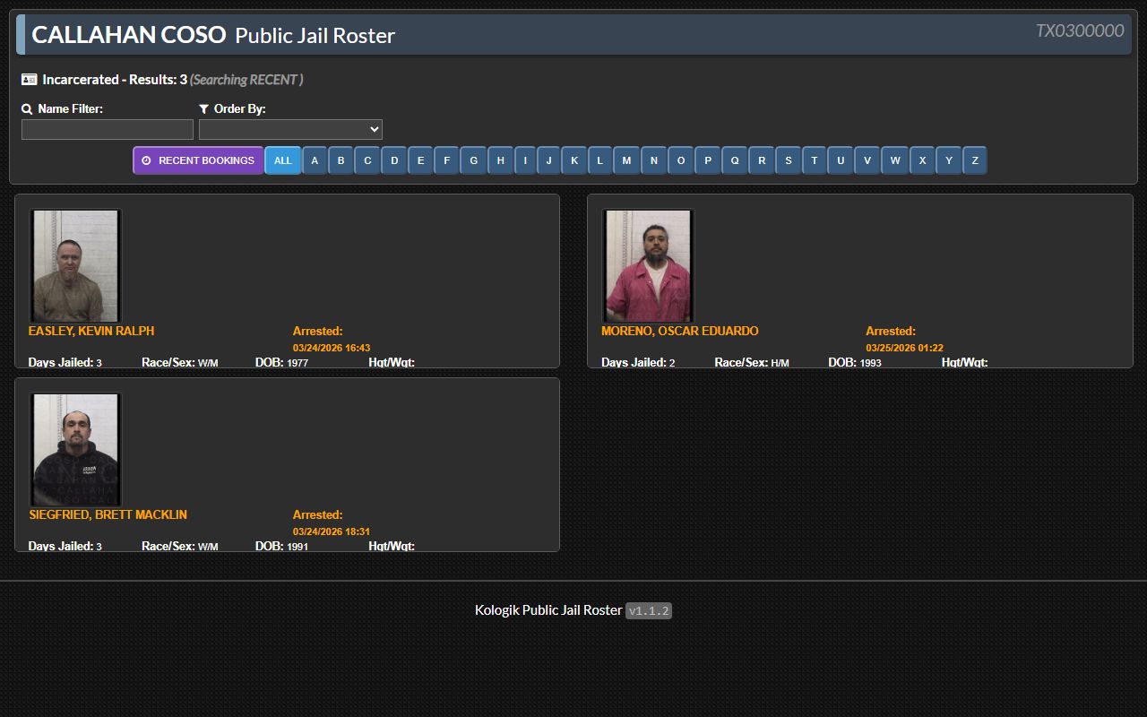 Callahan County Released Inmates Kologik Jail Roster Callahan County