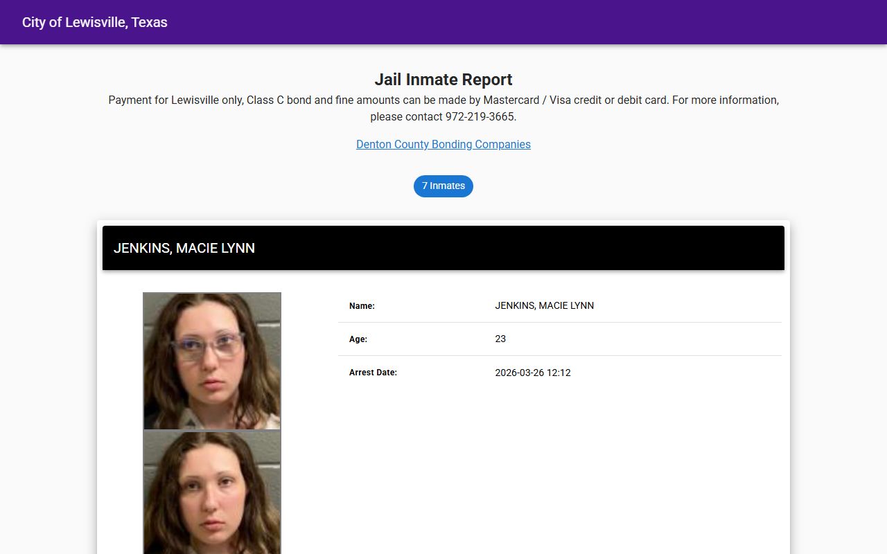 Denton County Released Inmates Lewisville Jail Inmate Report