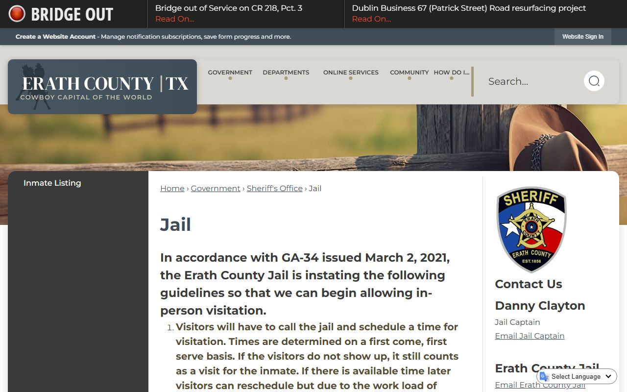 Erath County Released Inmates Erath County Jail