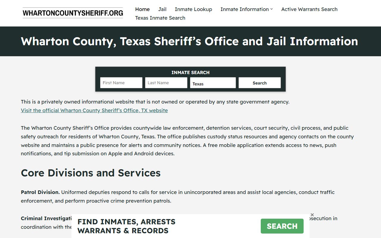 Wharton County Released Inmates Wharton County Sheriff's Office