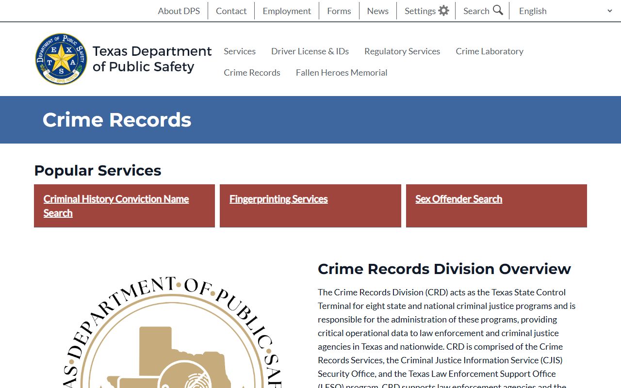 Texas DPS Crime Records for Released Inmates