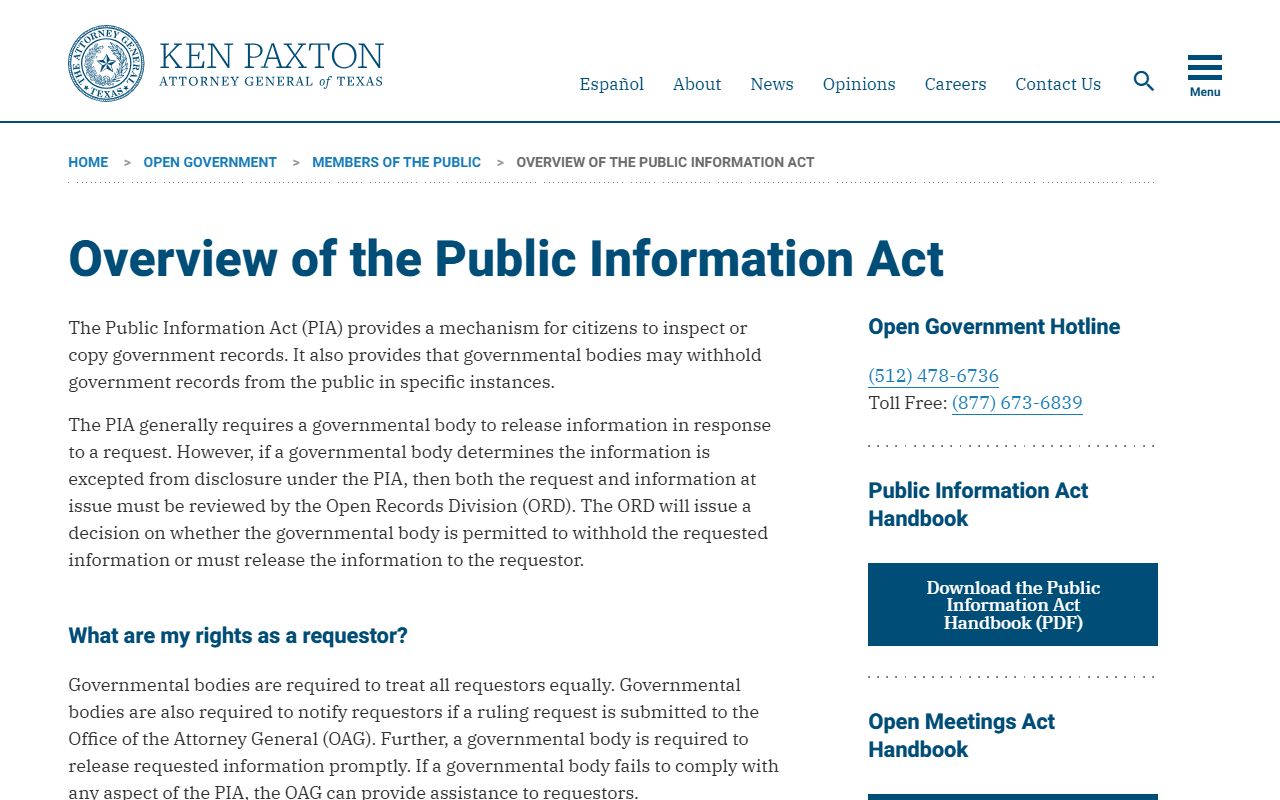 Texas Public Information Act for Released Inmate Records