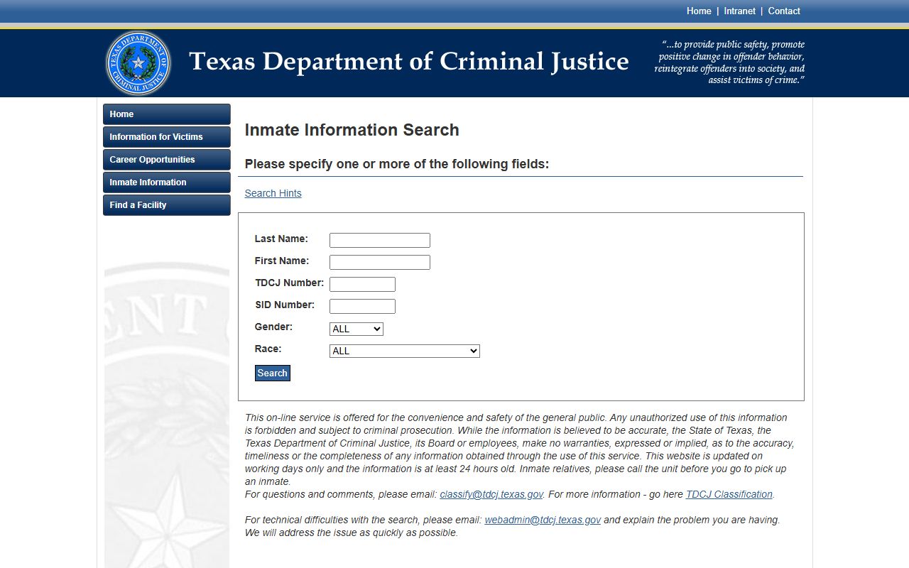 TDCJ Inmate Search Tool for Texas Released Inmates